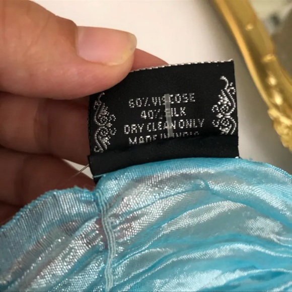 Y2K| NWT Wrinkled Turquoise Silk Blend Scarf - Picture 5 of 7